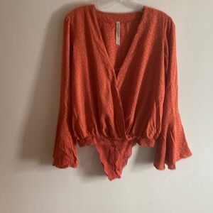 Free People Terracotta Polka Dot Bodysuit